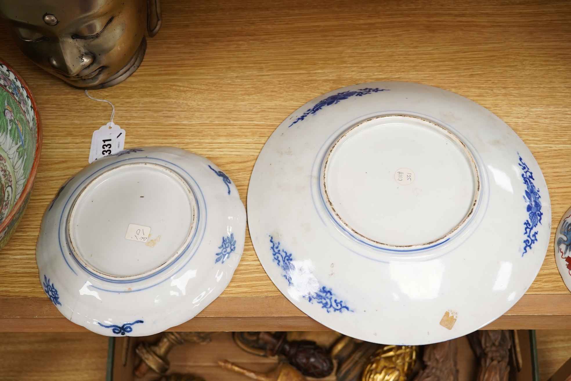 Three Japanese Imari dishes, largest 30.5cm